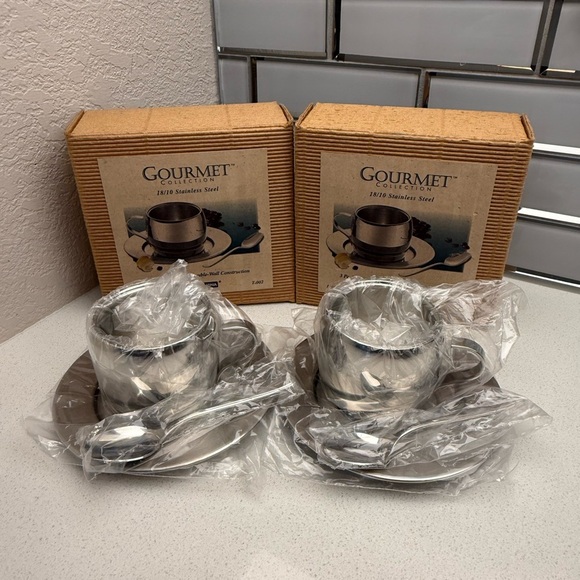 Set of 2 Vintage Stainless Steel Espresso Sets 1990s Coffee - Picture 4 of 11